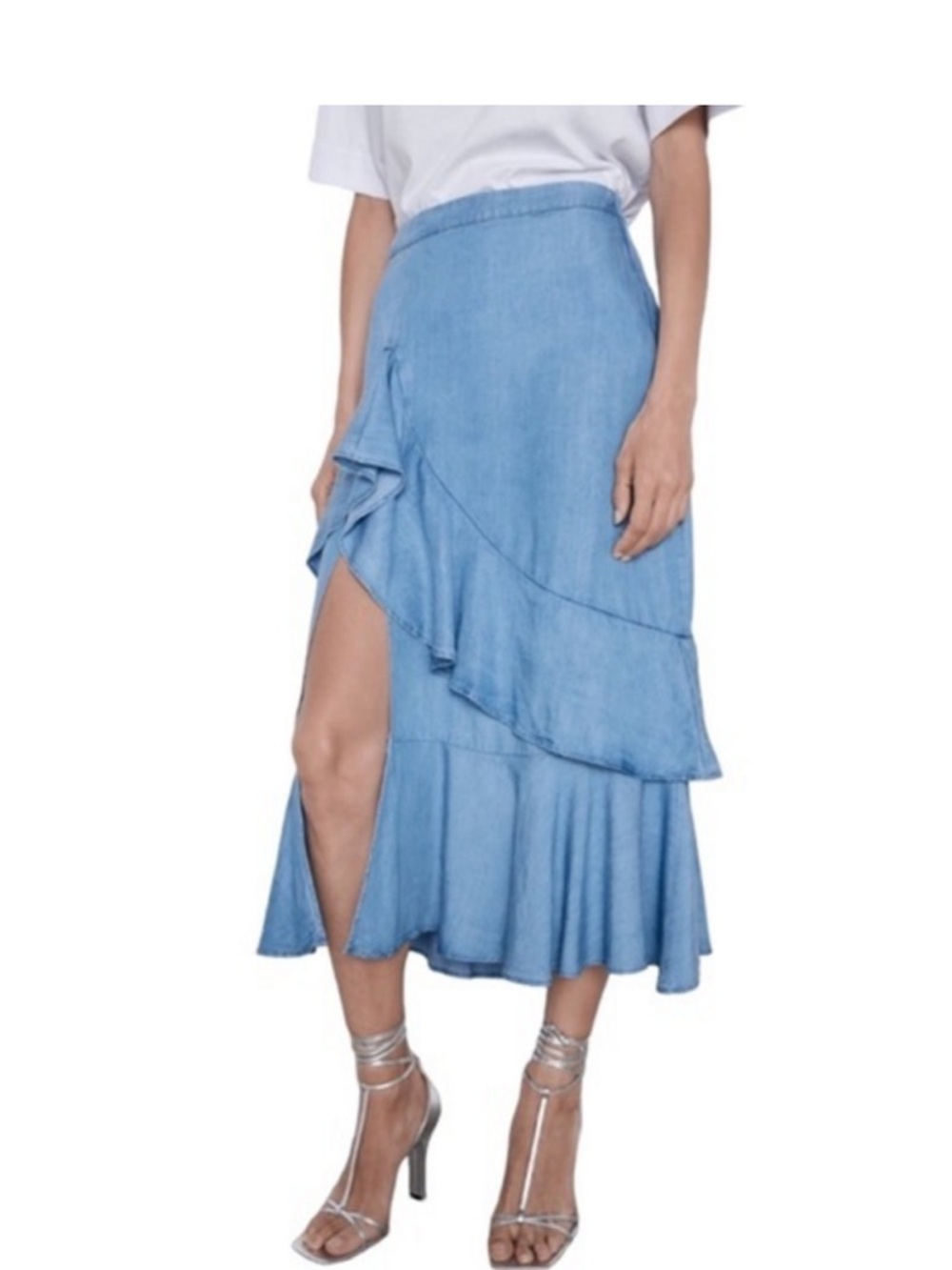 Zara High Slit Tiered Ruffle Skirt